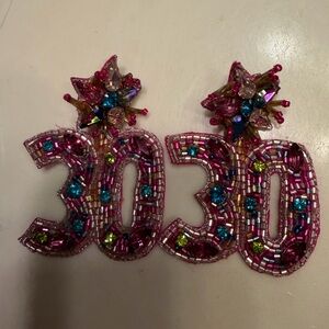 Beaded '30' Statement Earrings in Fuchsia with Blue & Lime Accents